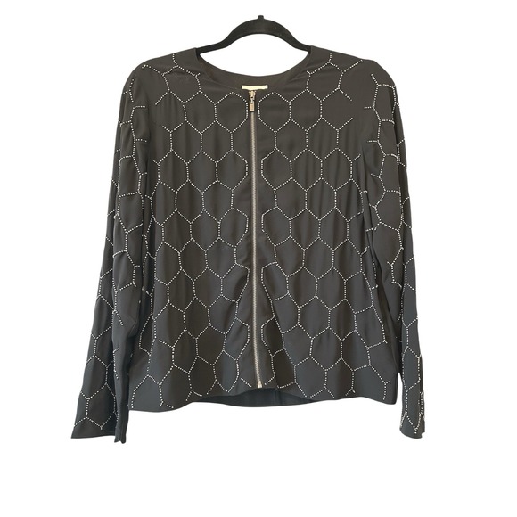 Chico's Jackets & Blazers - Chicos Black Beaded Honeycomb Zip Front Bomber Jacket Size 0 XS/S Geometric
